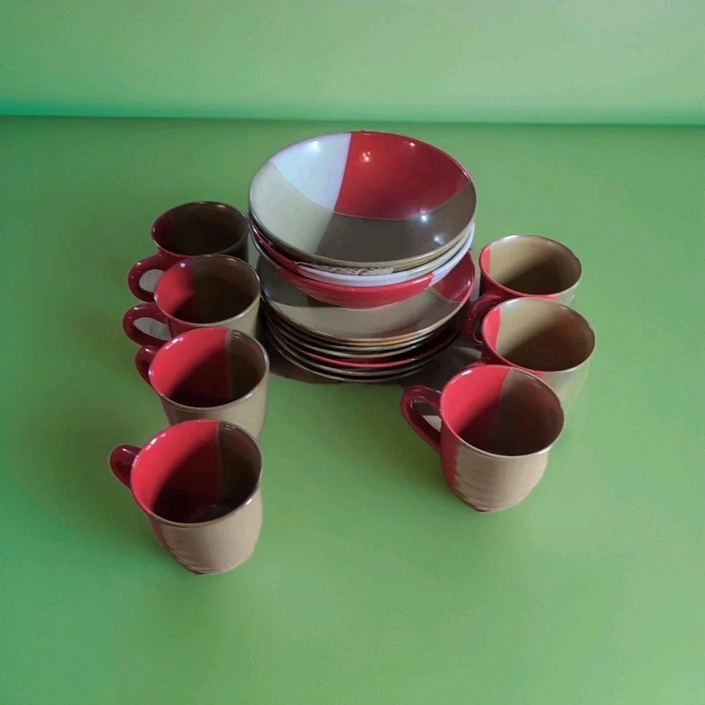 Lot Of 17 Sango‎ Set Dishes Coffee Cups Bowls Plates Gold dust Red 5042 NU